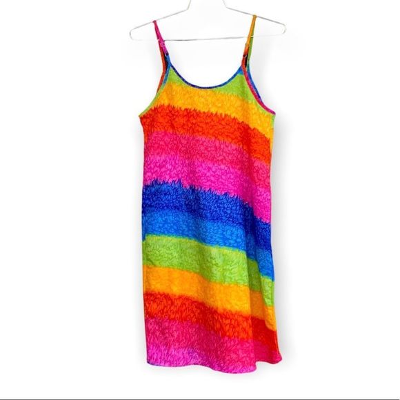 Vintage 90s Popular Sports Rainbow Slip Mini Dress Size XL - Picture 2 of 3